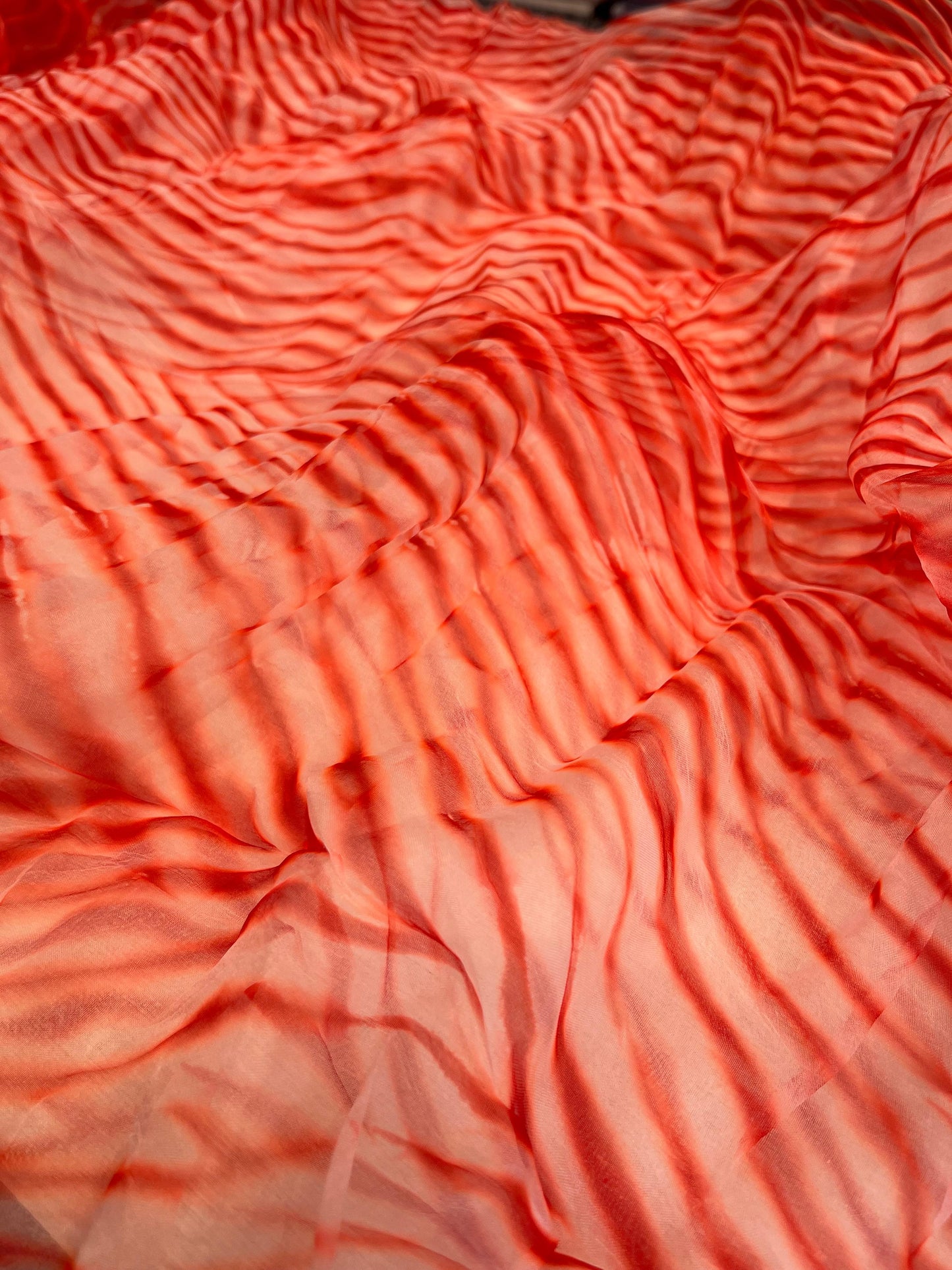 ORANGE ORGANZA PURE HANDLOOM LEHERIYA SAREE