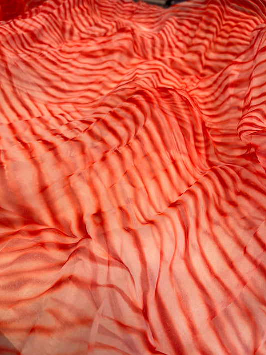 ORANGE ORGANZA PURE HANDLOOM LEHERIYA SAREE