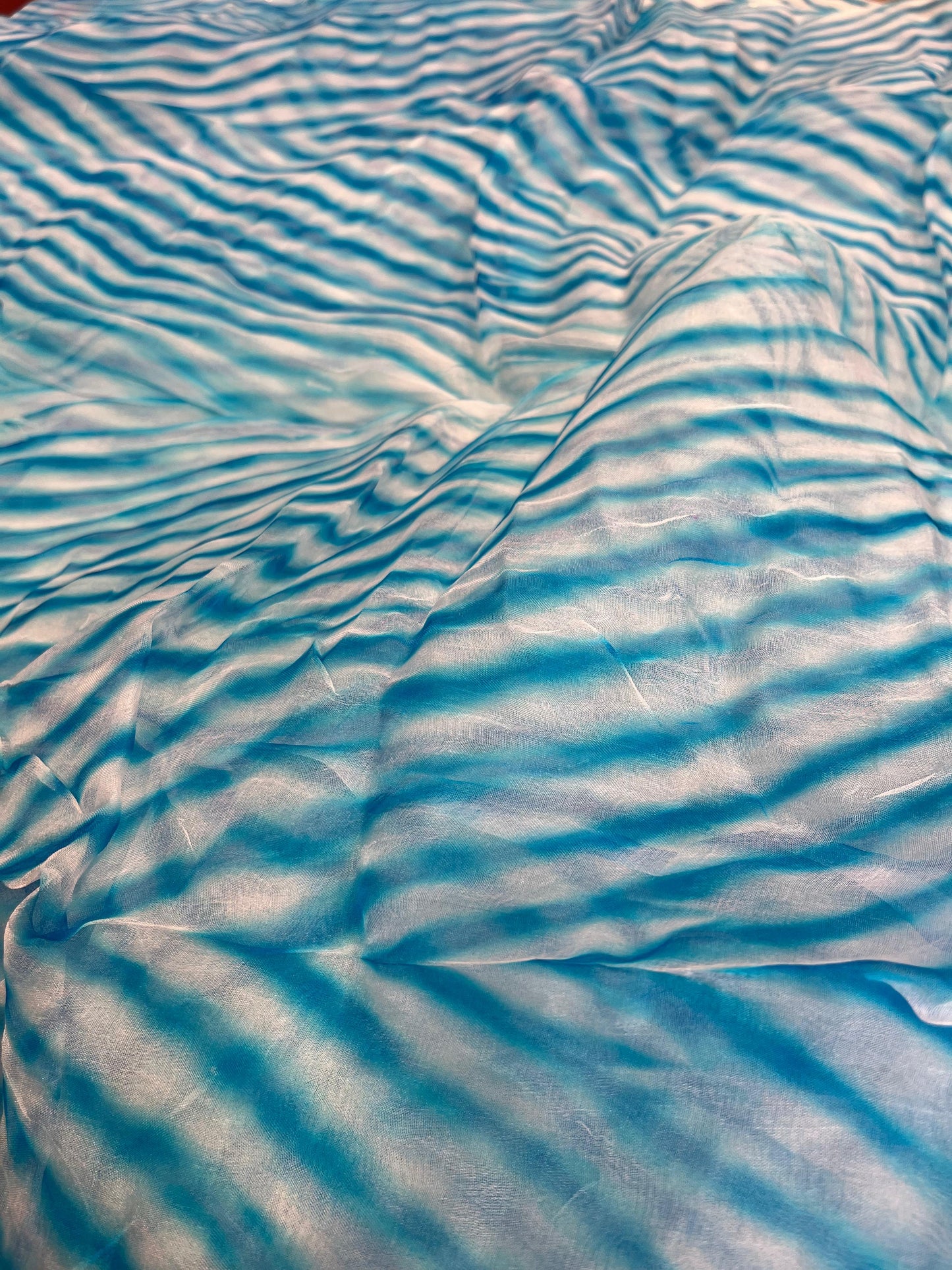 BLUE ORGANZA PURE HANDLOOM LEHERIYA SAREE