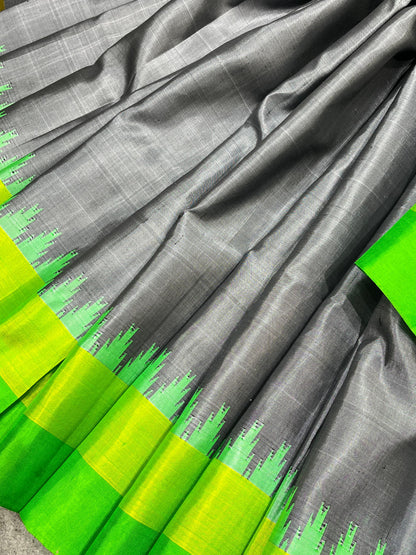 GREY SILK PURE HANDLOOM GADWAL SAREE