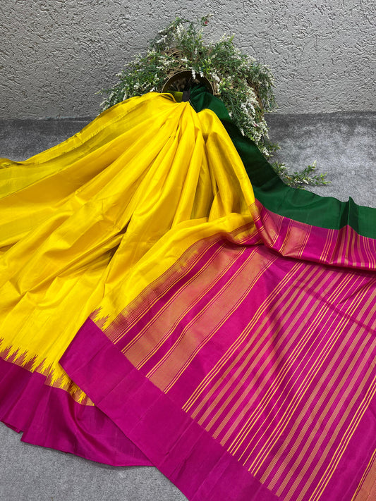 YELLOW SILK PURE HANDLOOM GADWAL SAREE
