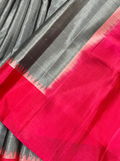 GREY SILK PURE HANDLOOM GADWAL SAREE