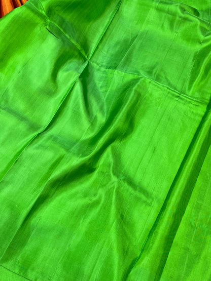 ORANGE SILK PURE HANDLOOM GADWAL SAREE