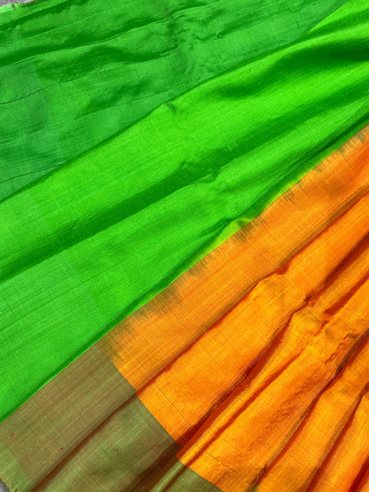 ORANGE SILK PURE HANDLOOM GADWAL SAREE