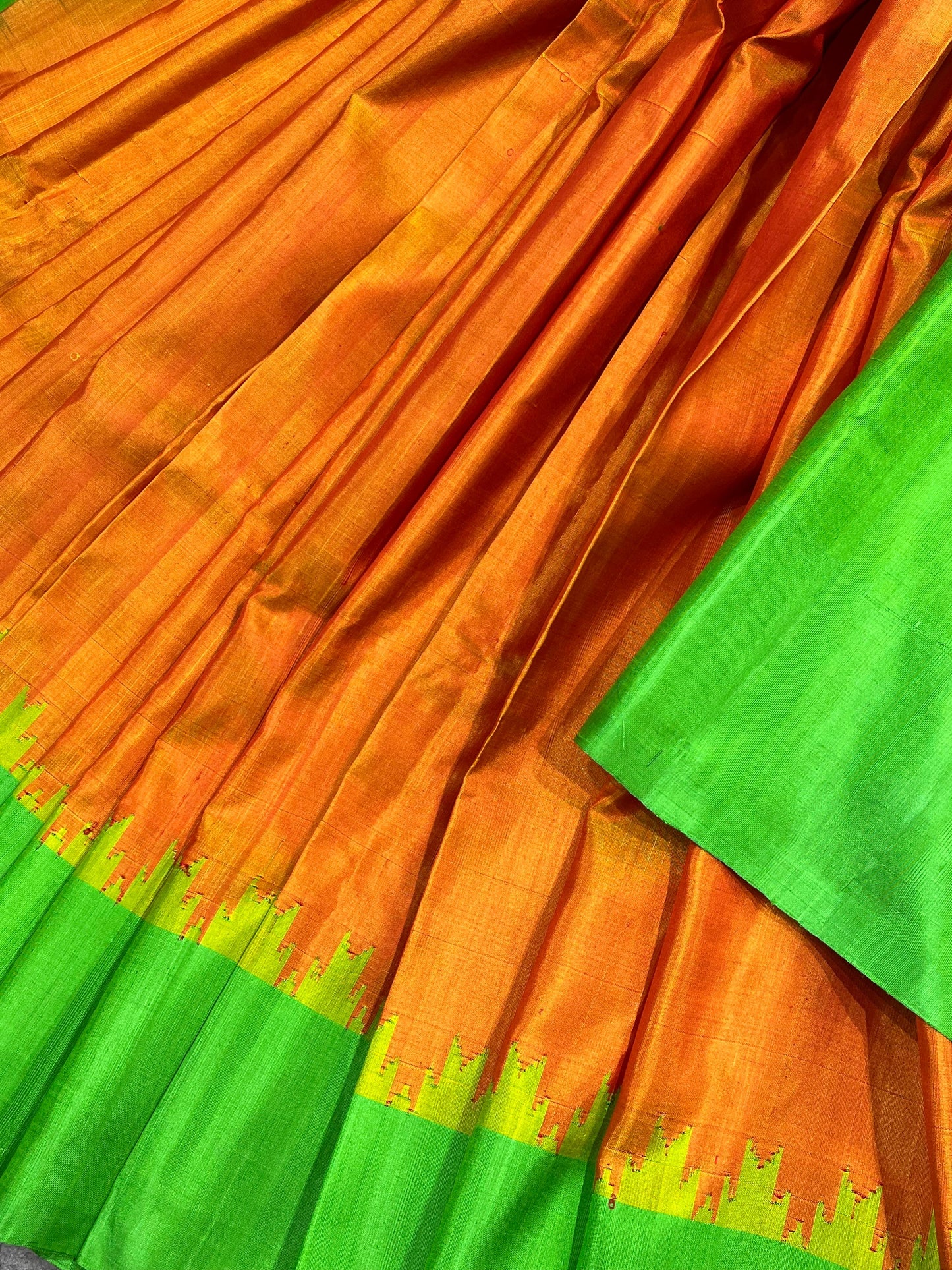 ORANGE SILK PURE HANDLOOM GADWAL SAREE