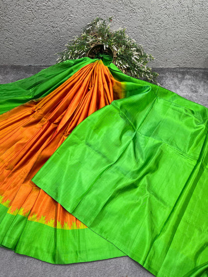 ORANGE SILK PURE HANDLOOM GADWAL SAREE