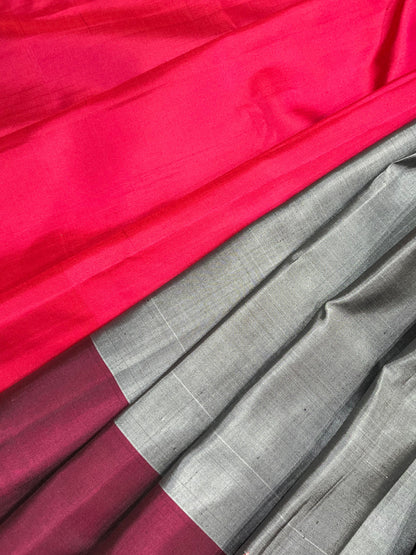 GREY SILK PURE HANDLOOM GADWAL SAREE