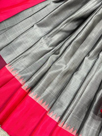 GREY SILK PURE HANDLOOM GADWAL SAREE