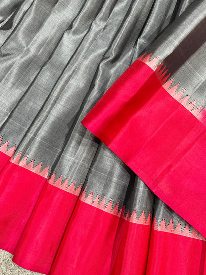 GREY SILK PURE HANDLOOM GADWAL SAREE