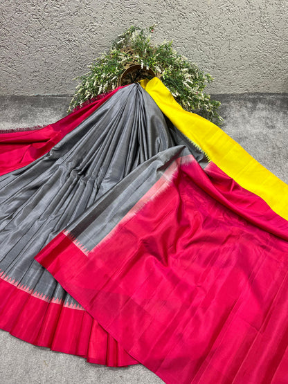 GREY SILK PURE HANDLOOM GADWAL SAREE