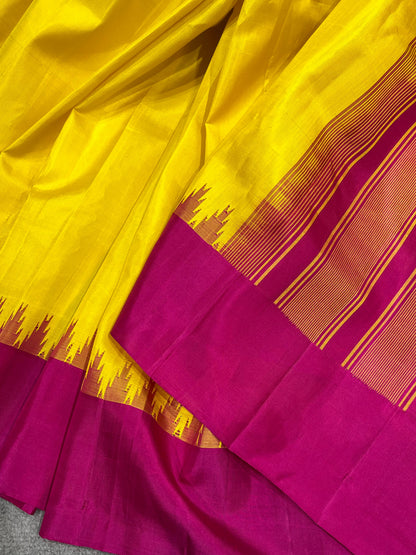 YELLOW SILK PURE HANDLOOM GADWAL SAREE