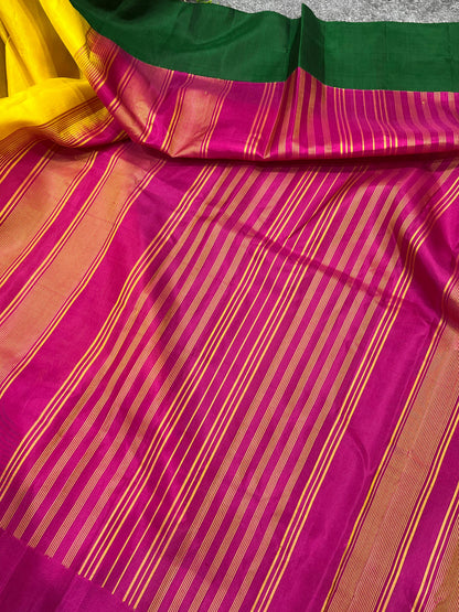 YELLOW SILK PURE HANDLOOM GADWAL SAREE