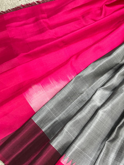 GREY SILK PURE HANDLOOM GADWAL SAREE