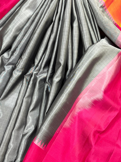 GREY SILK PURE HANDLOOM GADWAL SAREE