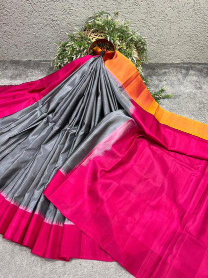 GREY SILK PURE HANDLOOM GADWAL SAREE