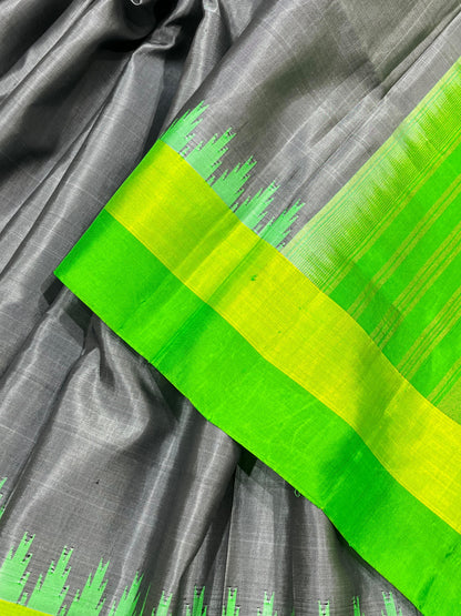GREY SILK PURE HANDLOOM GADWAL SAREE