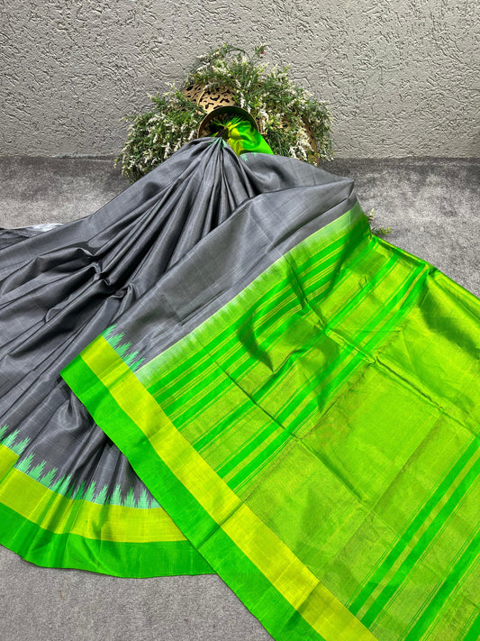 GREY SILK PURE HANDLOOM GADWAL SAREE