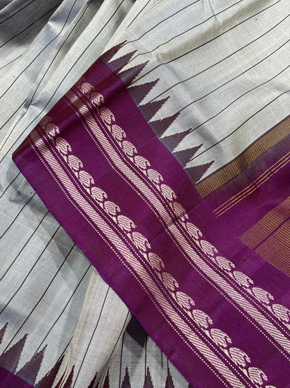 GREY SILK PURE HANDLOOM GADWAL SAREE