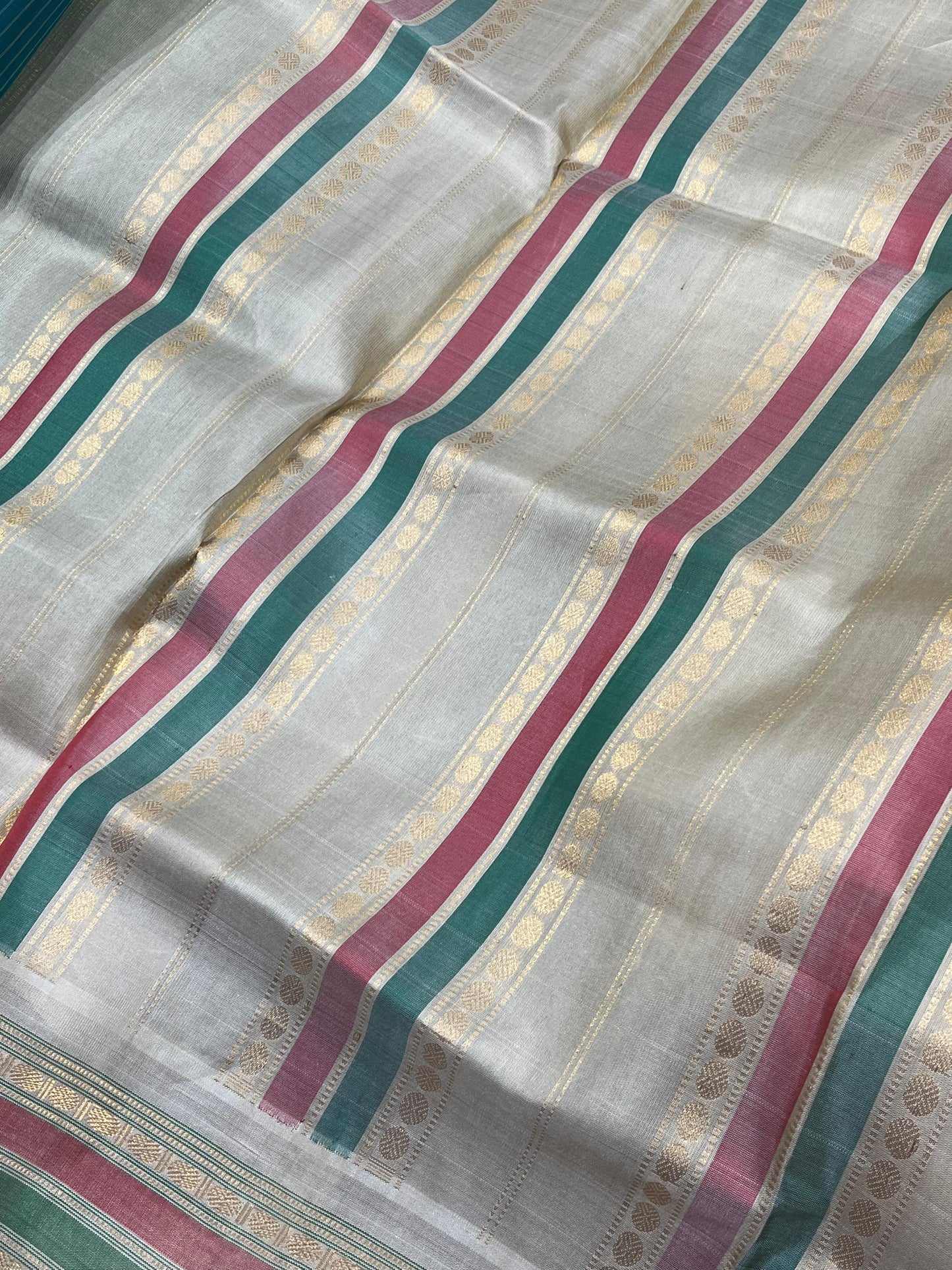 TEAL GREEN SICO PURE HANDLOOM GADWAL SAREE