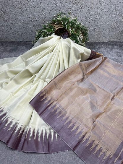 IVORY SILK PURE HANDLOOM GADWAL SAREE