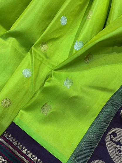 PARROT GREEN SILK PURE HANDLOOM GADWAL SAREE