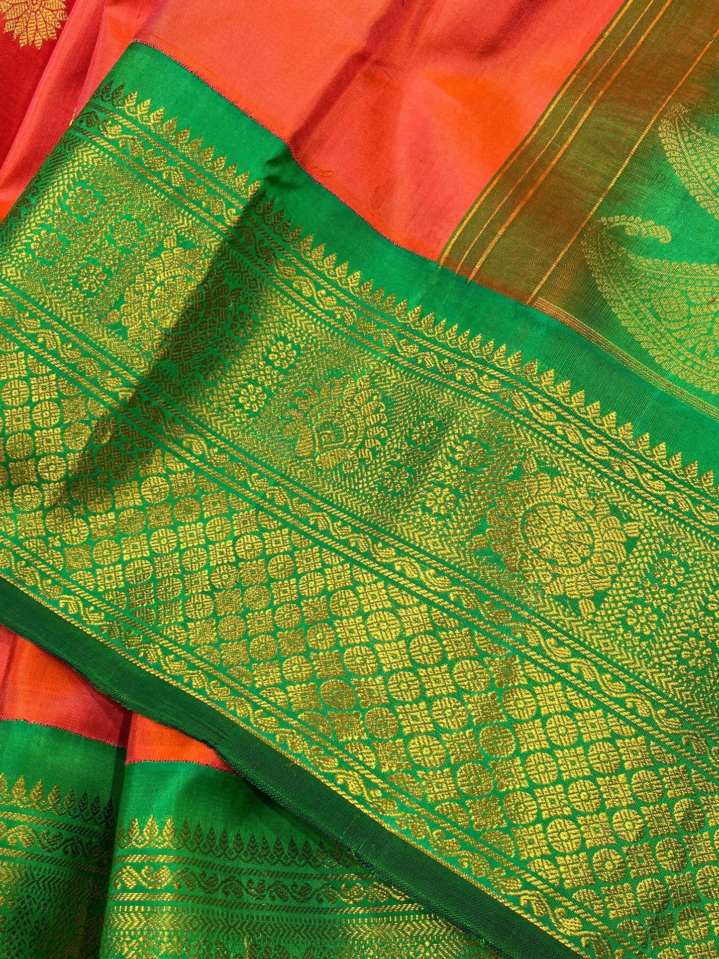 ORANGE SILK PURE HANDLOOM GADWAL SAREE