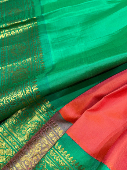 ORANGE SILK PURE HANDLOOM GADWAL SAREE