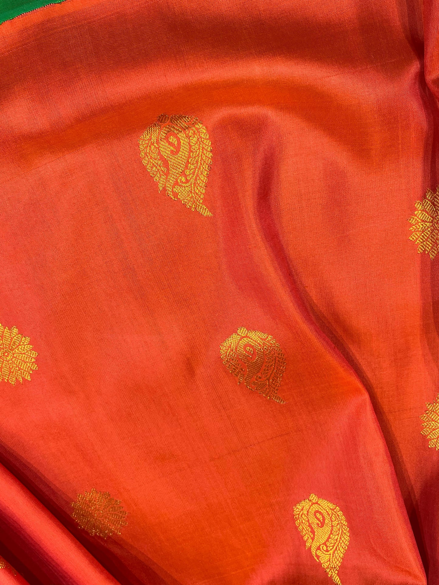 ORANGE SILK PURE HANDLOOM GADWAL SAREE