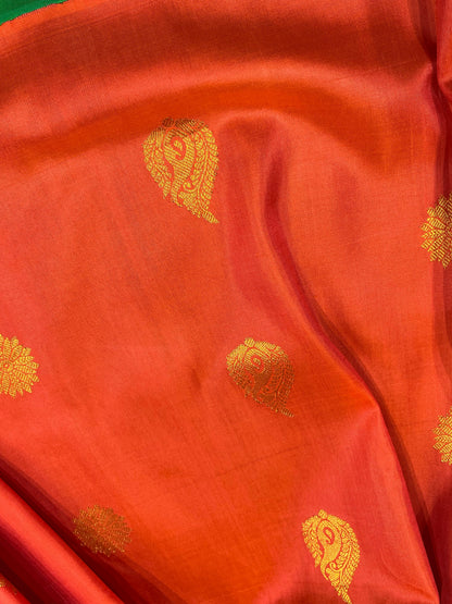 ORANGE SILK PURE HANDLOOM GADWAL SAREE