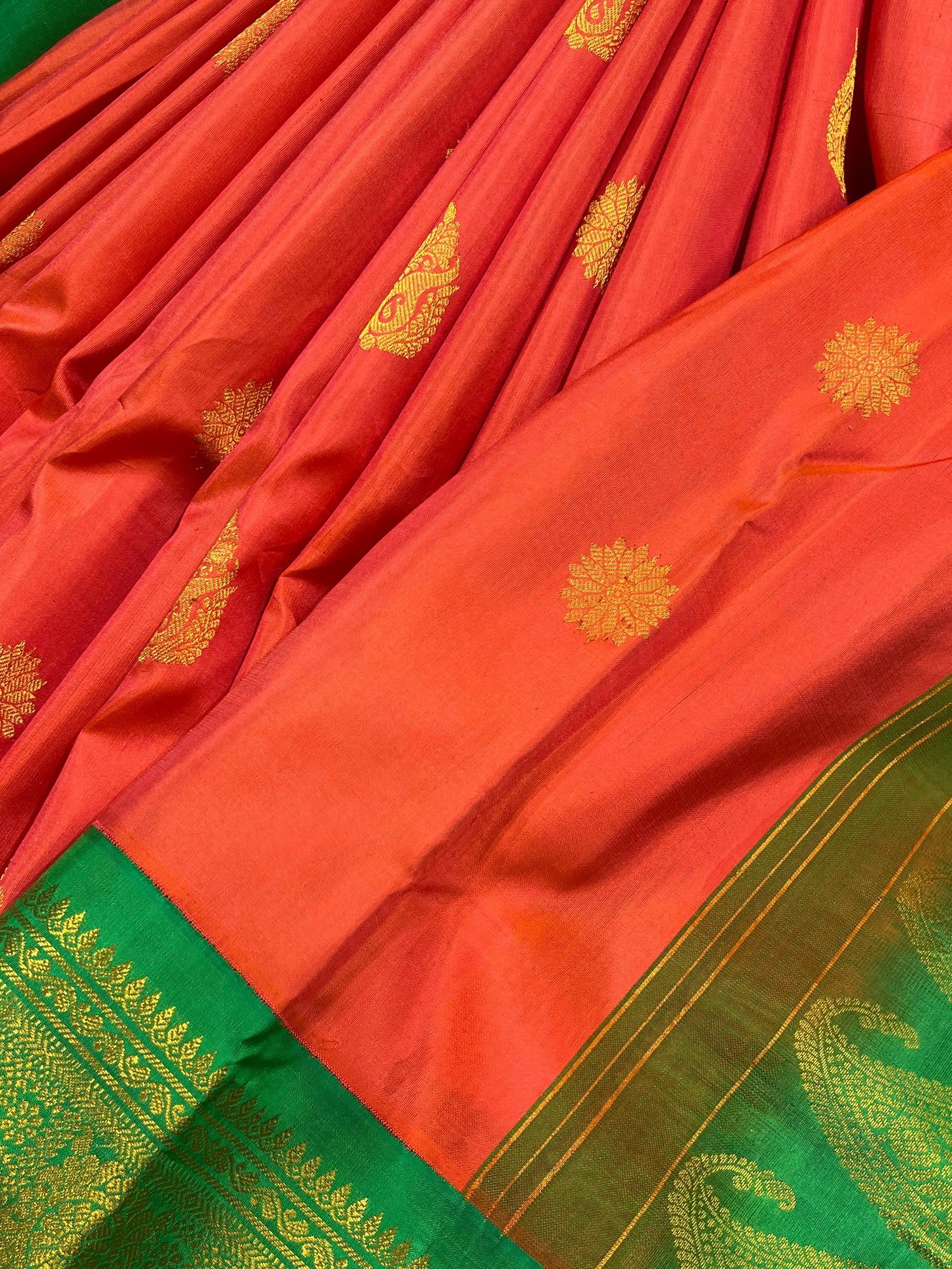 ORANGE SILK PURE HANDLOOM GADWAL SAREE