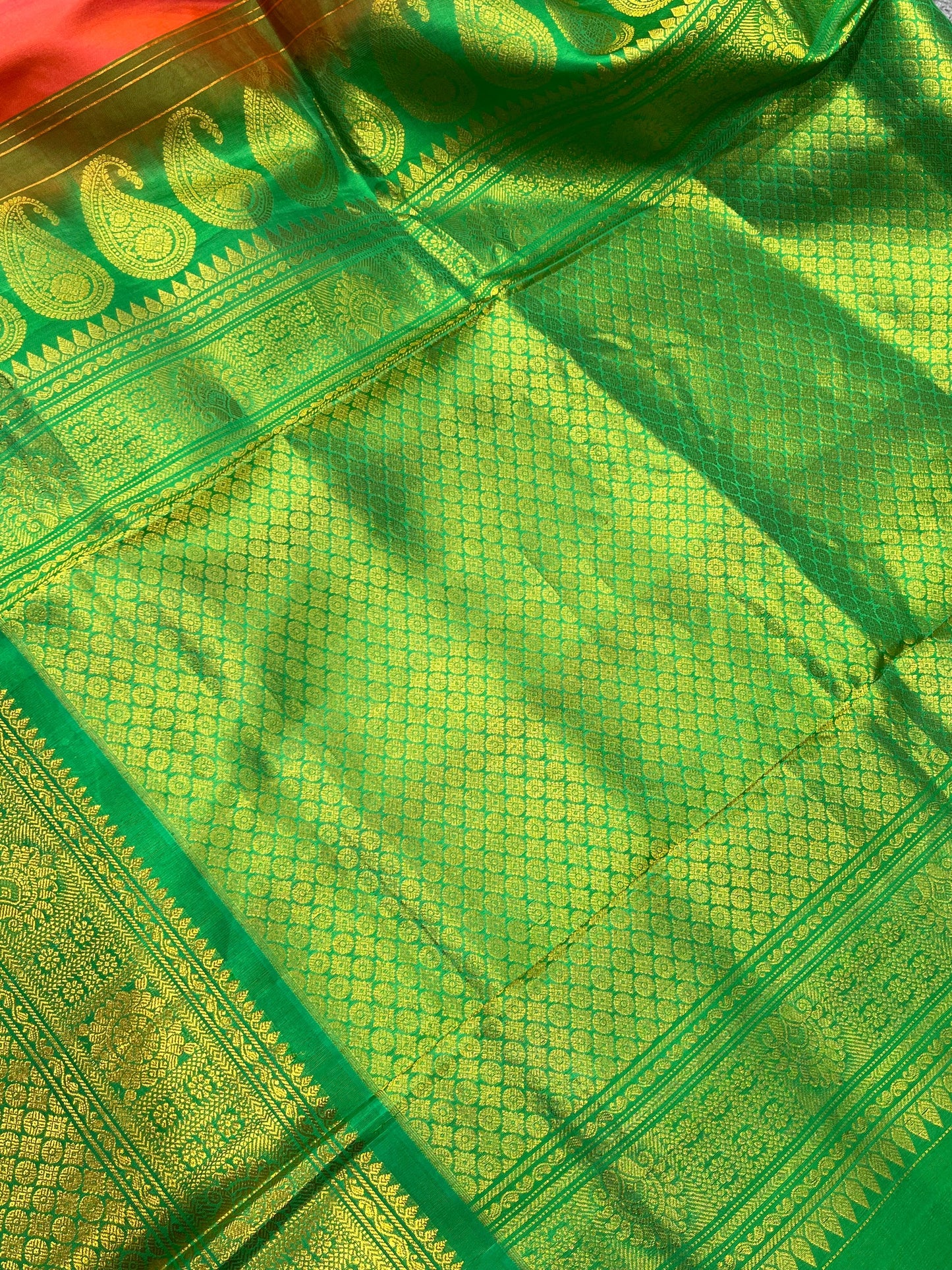 ORANGE SILK PURE HANDLOOM GADWAL SAREE