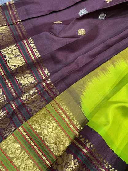 PARROT GREEN SILK PURE HANDLOOM GADWAL SAREE