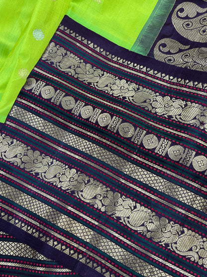 PARROT GREEN SILK PURE HANDLOOM GADWAL SAREE