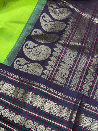 PARROT GREEN SILK PURE HANDLOOM GADWAL SAREE