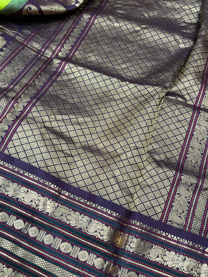 PARROT GREEN SILK PURE HANDLOOM GADWAL SAREE