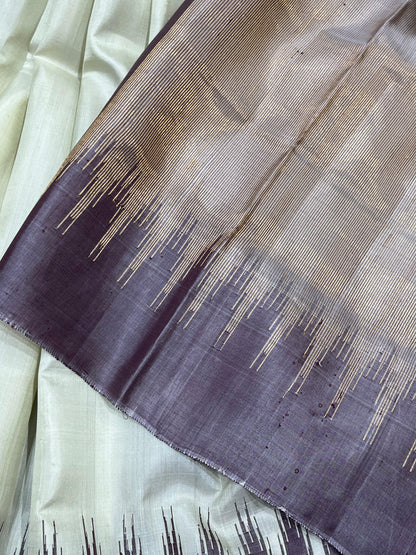 IVORY SILK PURE HANDLOOM GADWAL SAREE