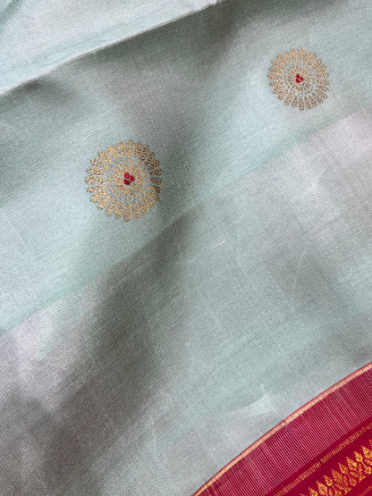 MINT GREEN SILK PURE HANDLOOM GADWAL SAREE
