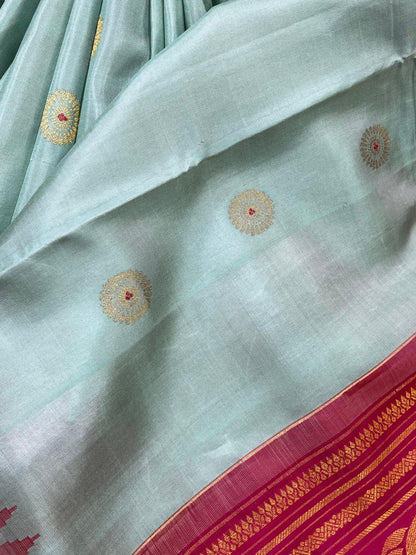 MINT GREEN SILK PURE HANDLOOM GADWAL SAREE