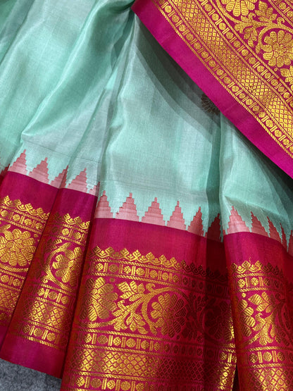 MINT GREEN SILK PURE HANDLOOM GADWAL SAREE