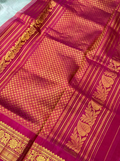 MINT GREEN SILK PURE HANDLOOM GADWAL SAREE