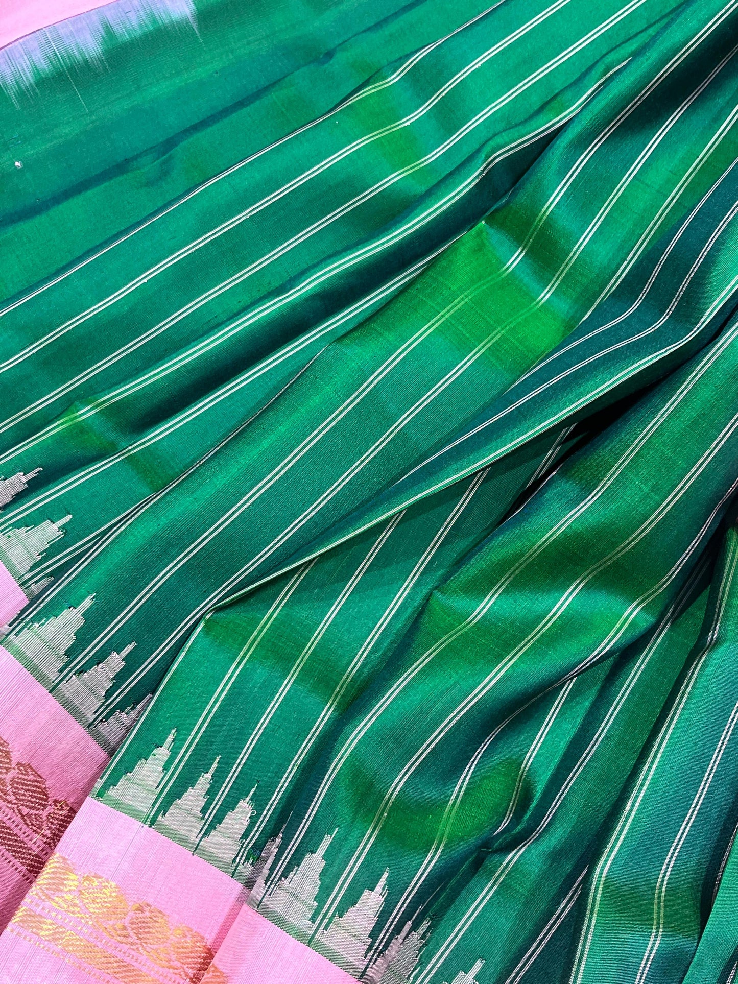 GREEN SILK PURE HANDLOOM GADWAL SAREE