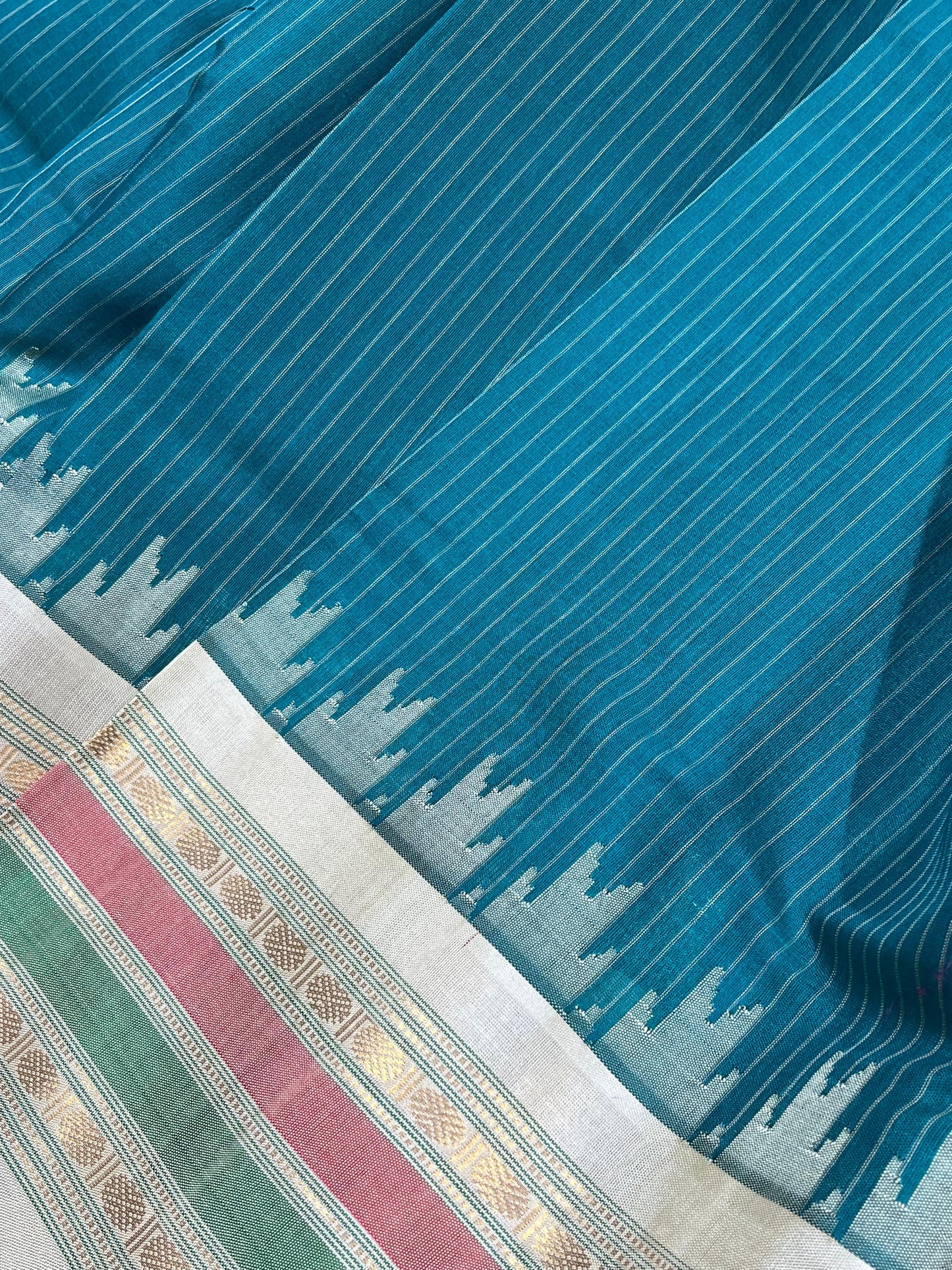 TEAL GREEN SICO PURE HANDLOOM GADWAL SAREE