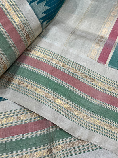 TEAL GREEN SICO PURE HANDLOOM GADWAL SAREE
