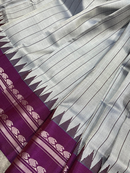 GREY SILK PURE HANDLOOM GADWAL SAREE