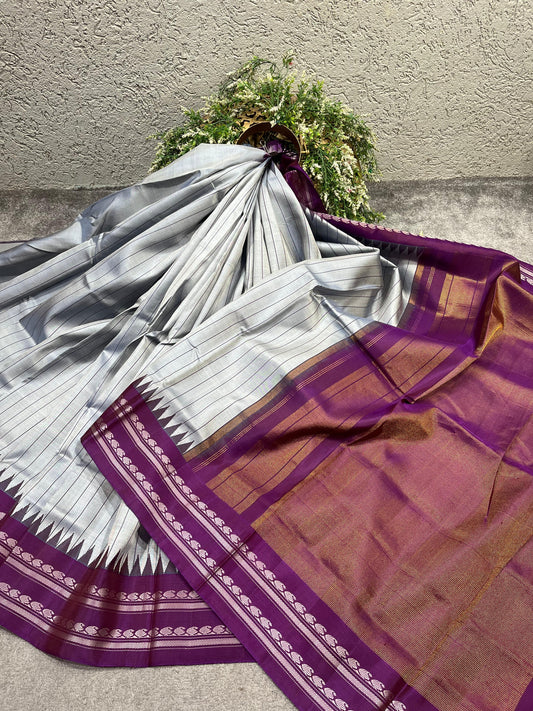 GREY SILK PURE HANDLOOM GADWAL SAREE