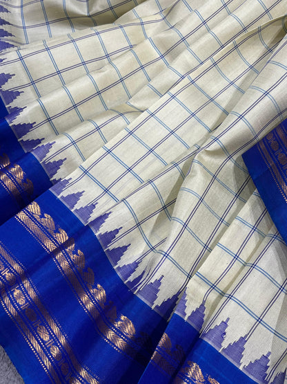 IVORY SILK PURE HANDLOOM GADWAL SAREE