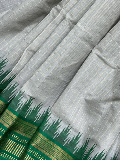 GREY PURE HANDLOOM PONDRU KHADI SAREE