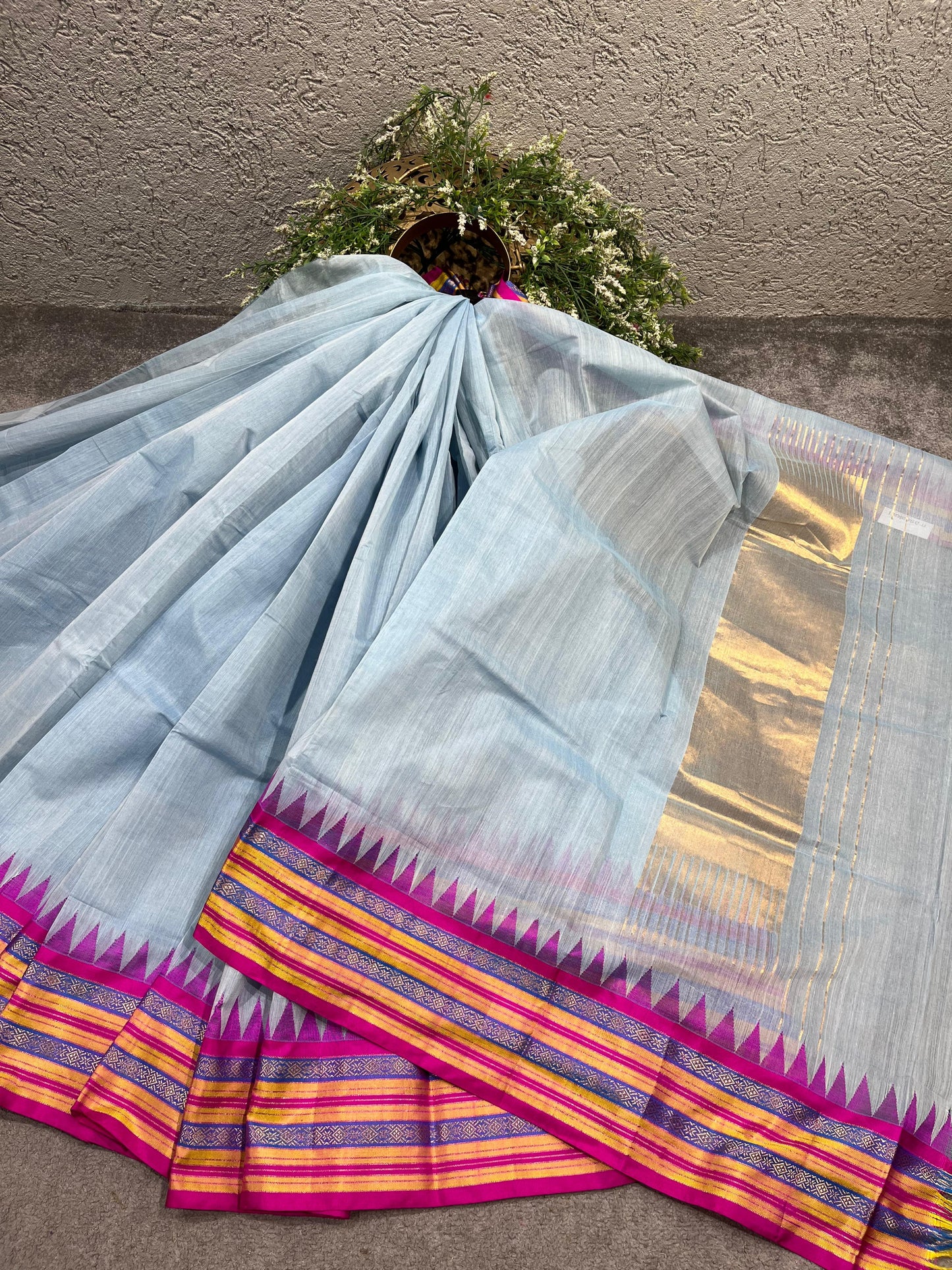 ICE BLUE PURE HANDLOOM PONDRU KHADI SAREE
