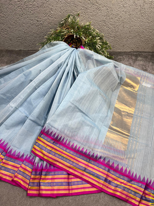 ICE BLUE PURE HANDLOOM PONDRU KHADI SAREE