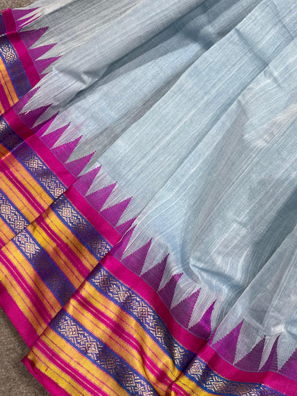 ICE BLUE PURE HANDLOOM PONDRU KHADI SAREE